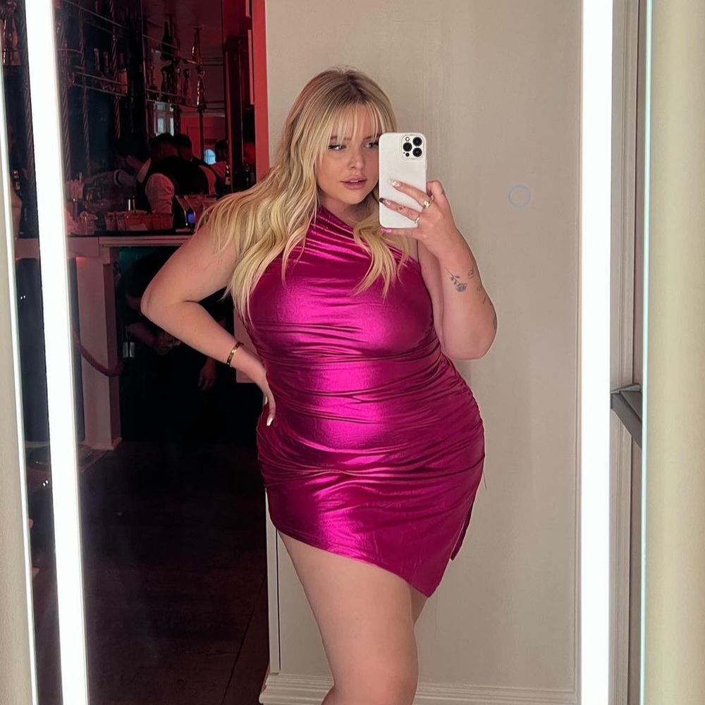 Worn Once Pink Metallic Asymmetrical Dress